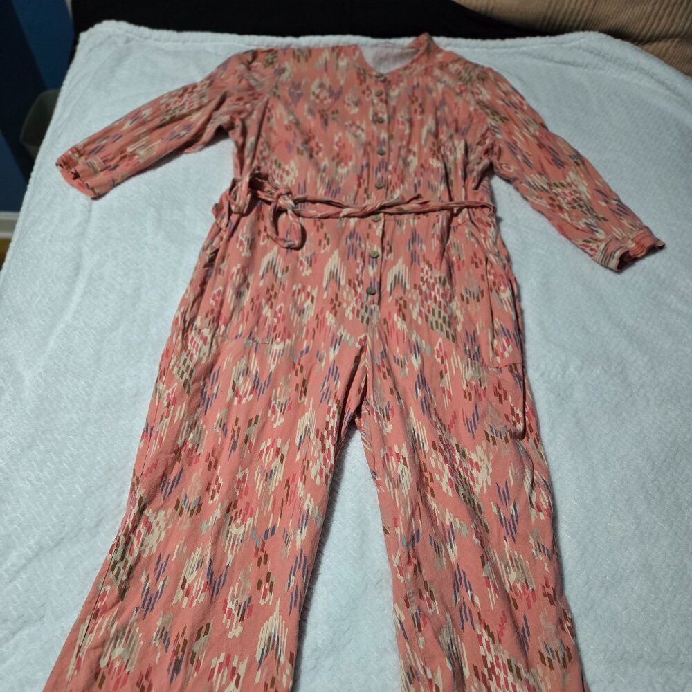 Coral Patterned Jumpsuit with Pockets